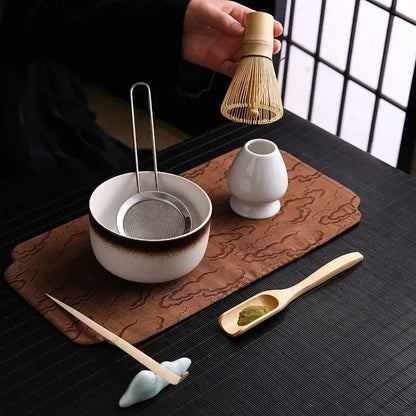 4/6Pcs Bamboo Matcha Tea Whisk Set – Scoop, Brush, Strainer & Bowl for Japanese Tea Ceremony