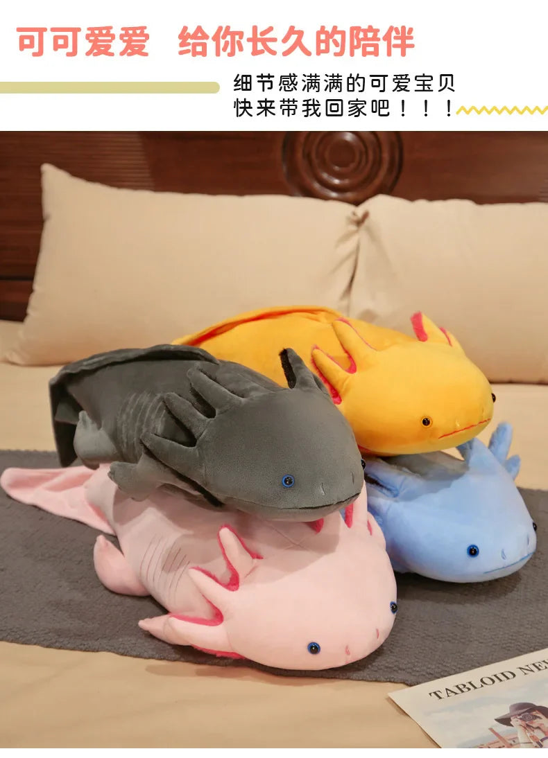 Kawaii Colorful Newt Plush Toy — 23-80cm Cute Axolotl Salamander Stuffed Animal, Fuzzy Long Pillow Cushion for Kids Gift