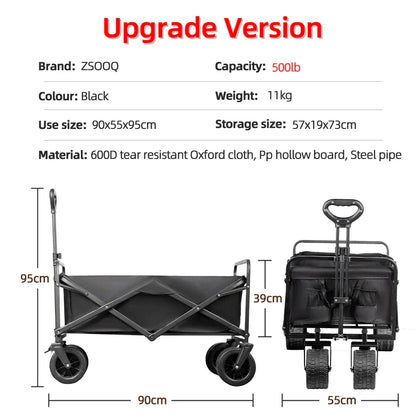 500lbs Heavy Duty Folding Tank Wheels Cart — Large Capacity Outdoor Wagon for Beach, Sand, Trolley & Camping