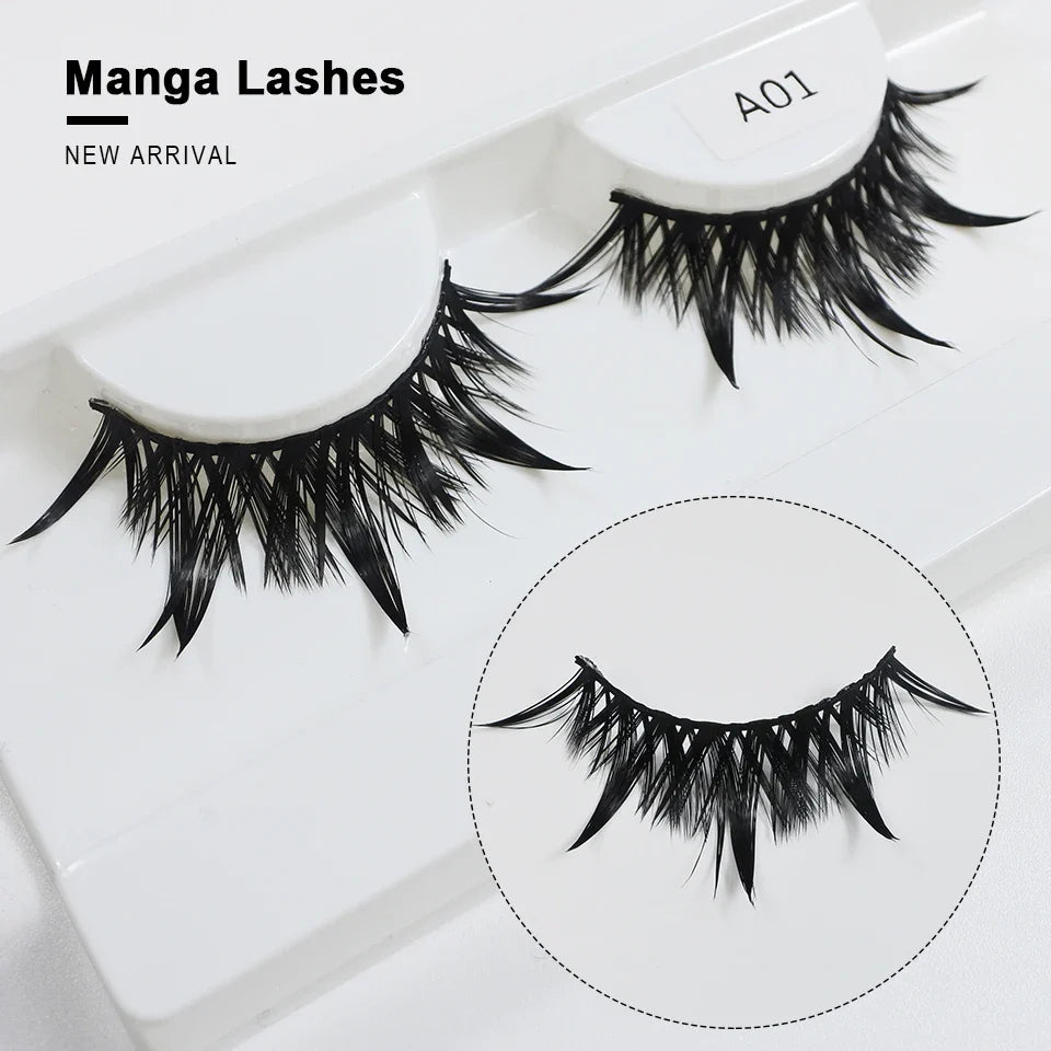 RED SIREN Wet Manga Lashes – Long, Thick Natural Fake Eyelashes for Korean Makeup Fashion