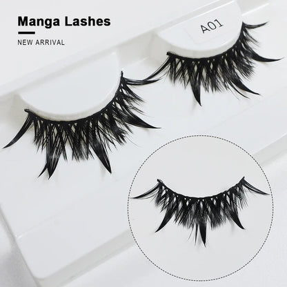 RED SIREN Wet Manga Lashes – Long, Thick Natural Fake Eyelashes for Korean Makeup Fashion