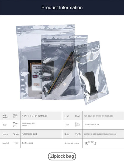 Transparent Anti-Static Shielding Bags – ESD Self-Sealing Pouches for Storage of Small Electronics & USB Accessories