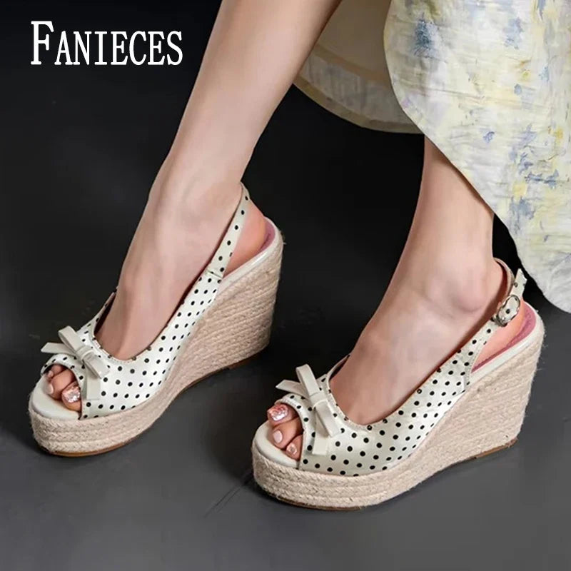 Women’s Wedge Platform Sandals - Grass Weave Bowknot High Heels for Summer Parties