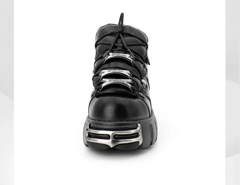 2024 New Punk Style Women's Platform Shoes – 6CM Lace-Up Gothic Ankle Boots with Metal Decor