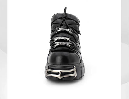 2024 New Punk Style Women's Platform Shoes – 6CM Lace-Up Gothic Ankle Boots with Metal Decor
