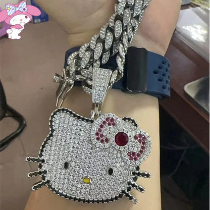 Hello Kitty Y2K White Gold Pendant Necklace – Sweet Long Layered Jewelry Chain for Women, Halloween Style (Europe & America)