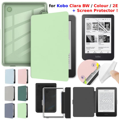 Kobo Clara 2E Case with Screen Protector — 6" Auto Sleep Leather Magnetic Cover & Transparent Acrylic Funda