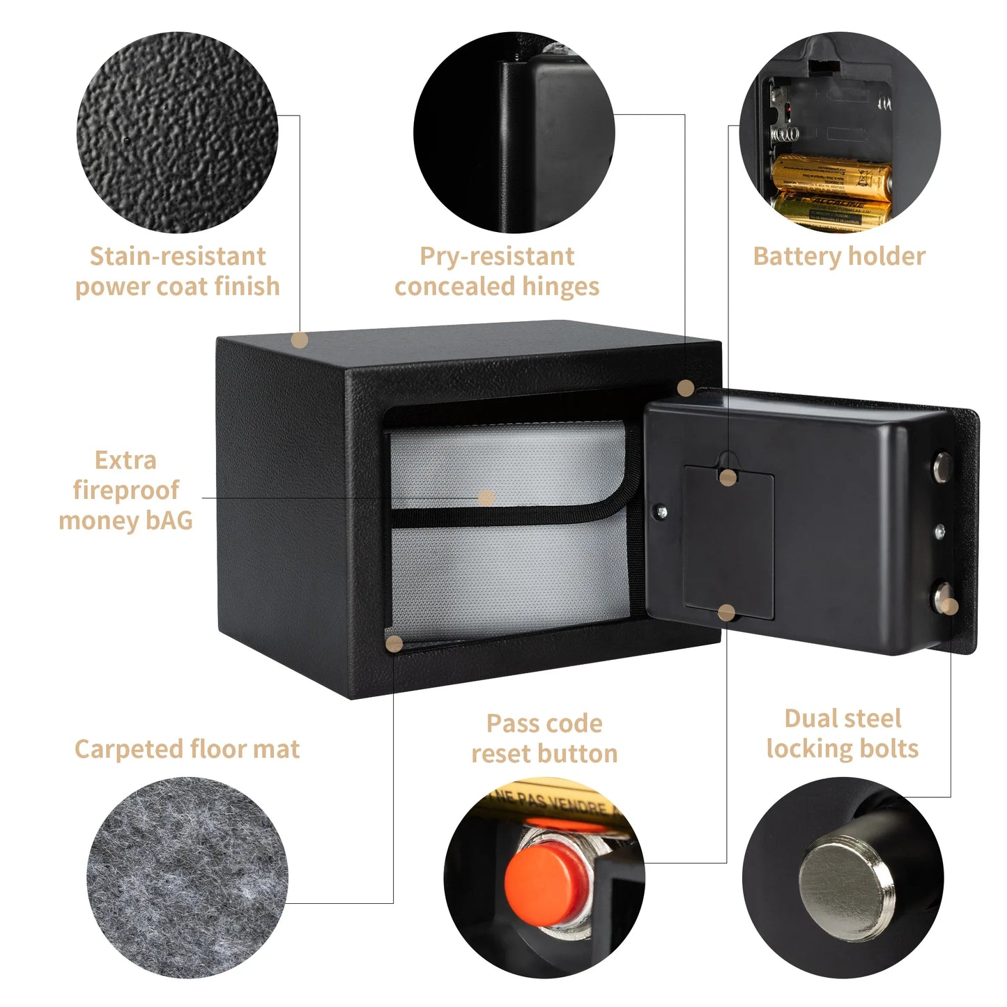Deli 0.2 Cubic Feet Electronic Digital Safe — Steel Money Box with Fireproof Bag for Home Cash and Valuables