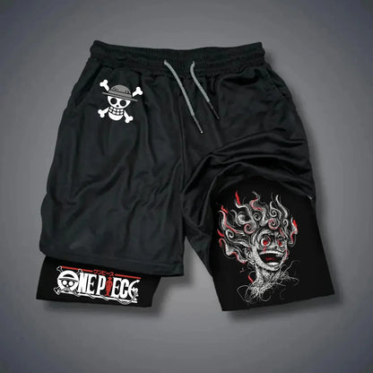 ONE PIECE Anime Double-Layer Shorts – Men’s Breathable Sports Five-Point Pants