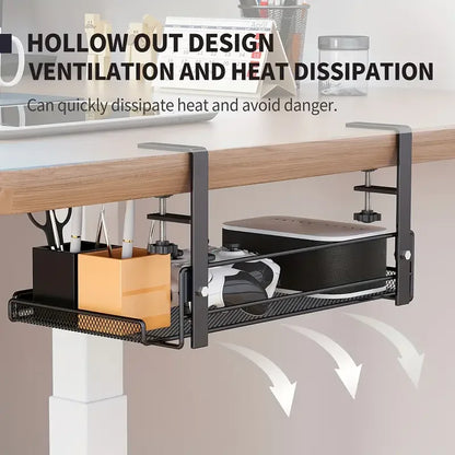 Under Table Storage Rack – Metal Cable Organizer & Office Supplies Holder, Sturdy Durable Plug-in Desk Storage Solution