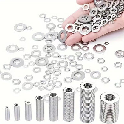400Pcs Flat Washer Gasket Set – M2 to M12 Assorted Anti-Slip Sealing Washers Combo Kit in Storage Box for DIY & Repair Use