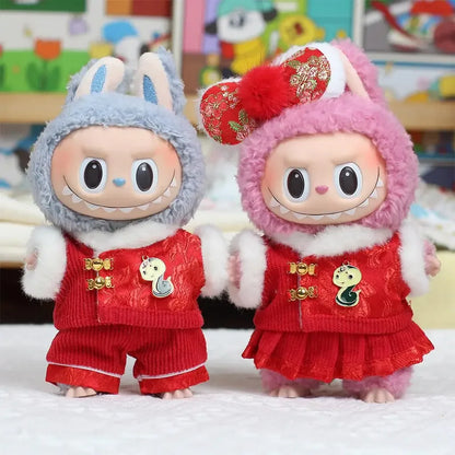 Labubu 1st & 2nd Generation Antique Hanfu Outfit Clothes with Vinyl Pendant for New Year's & Spring Festival