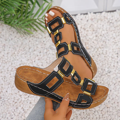 Women’s Roman Style Wedge Sandals - Open-Toe Comfortable Summer Beach Slip-On Shoes