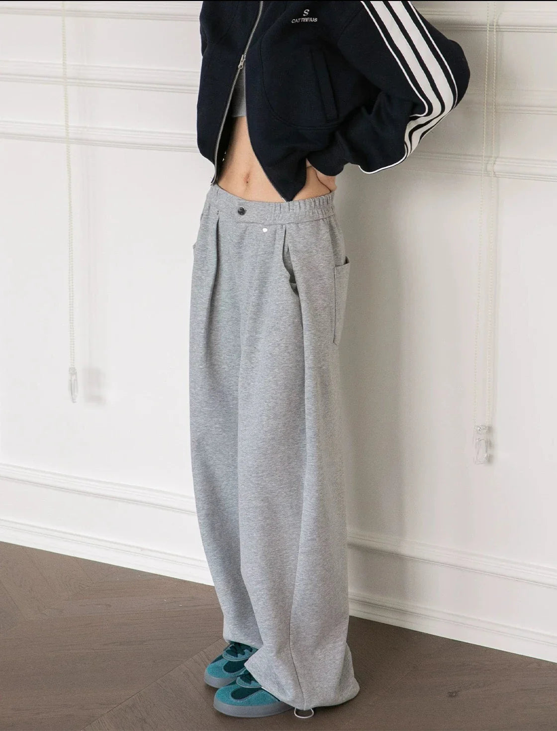 HOUZHOU Vintage Baggy Sweatpants for Women – Y2K Korean Wide-Leg Pants, Zipper Fly, Casual Streetwear, Autumn 2024 Loose Fit