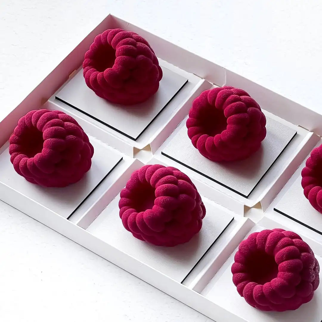 6-Cell Raspberry Silicone Mousse Cake Mold — Food-Grade Baking Tool for Party Desserts and Kitchen Supplies