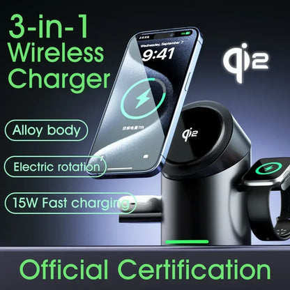 Truly Qi2 3-in-1 MagSafe Magnetic Touch Wireless Charger — Fast Charging Dock for iPhone, Android, Apple Watch & AirPods