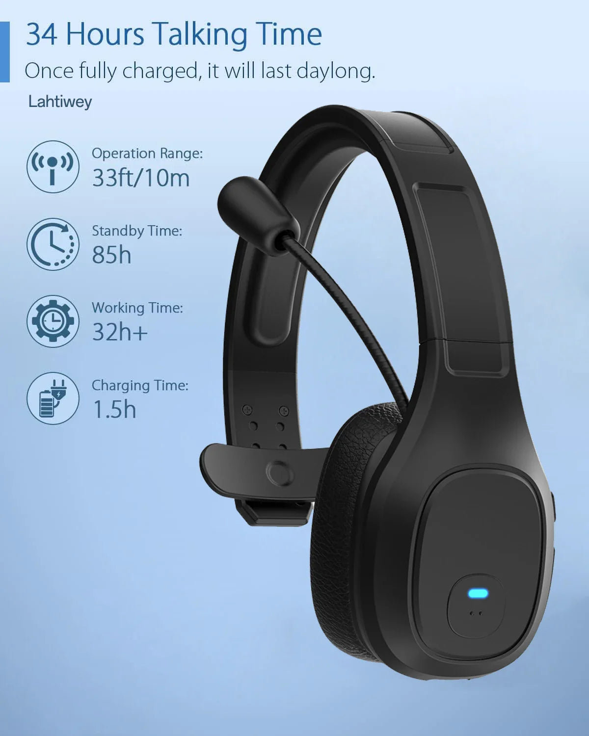 Premium Trucker Bluetooth Headset – Wireless Noise-Canceling Mono Headset with Mic, 30-Hour Talk Time