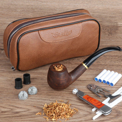 Scotte PU Leather Tobacco Pipe Bag – Portable Case for 2 Pipes with Smoking Accessories