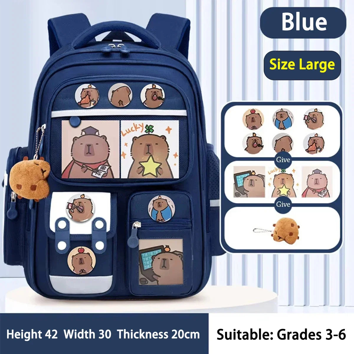 Capybara Waterproof School Backpack | Large Capacity, Ergonomic Straps for Students, Spine-Friendly Gift Bag