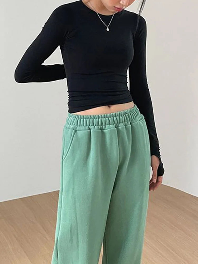 Women's Casual Slim Fit Long Sleeve T-Shirt – O-Neck Solid Color Thumb Hole Streetwear Top for Spring & Fall
