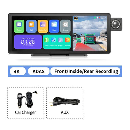 11.3" Imagebon H50 Dash Cam — 4K, 3-Channel, ADAS, Wireless CarPlay & Android Auto, Time-Lapse & 24H Parking Monitor Black Box