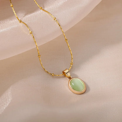 Fashion Opal Oval Necklace for Women – Gold Stainless Steel Pendant, Aesthetic Wedding Jewelry Gift