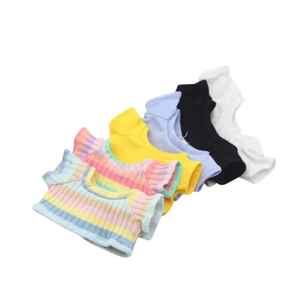 15-17cm Labubu & 10cm Cotoon Doll Clothes — Kpop EXO Idol Doll Outfit Set, T-Shirt & Denim Shorts Accessories