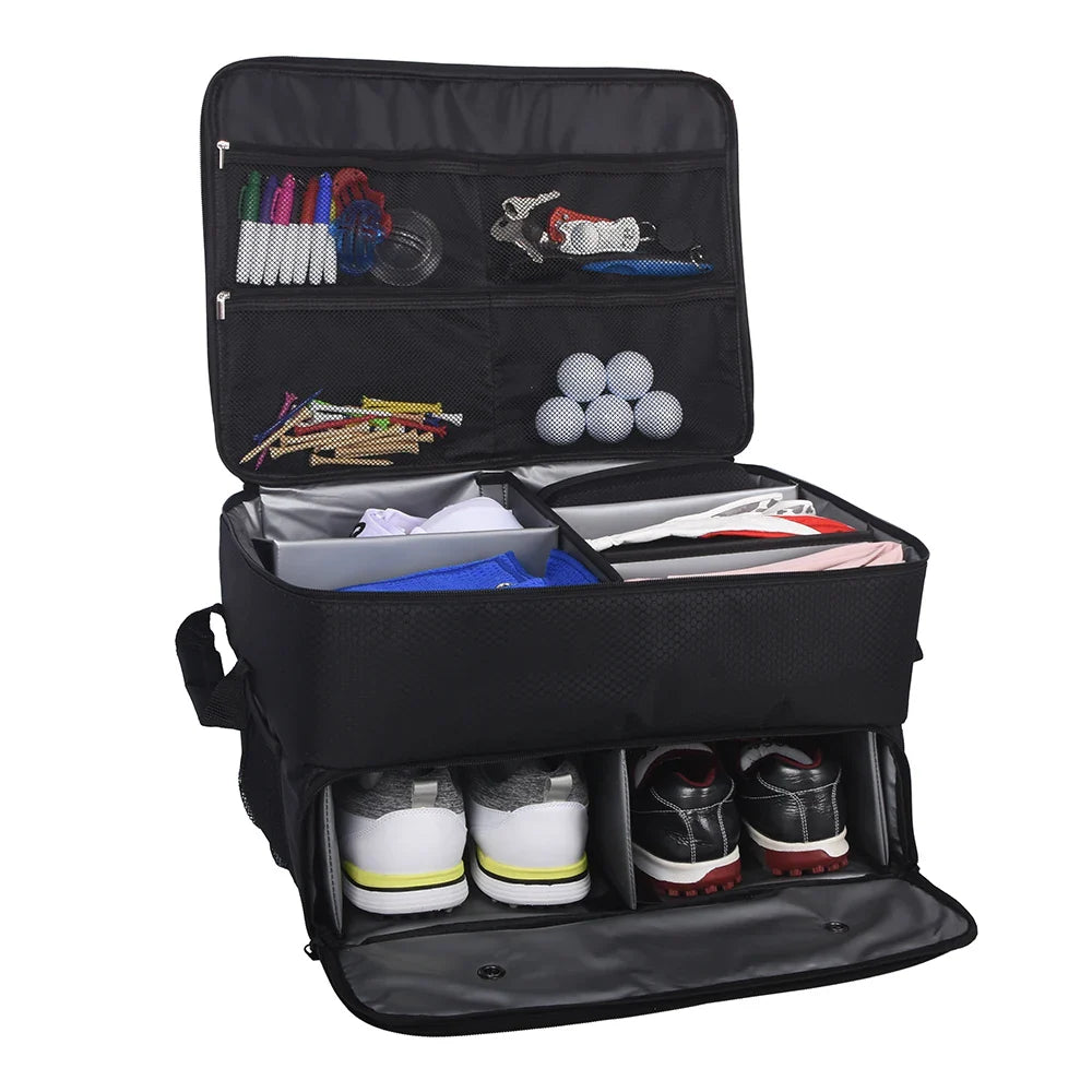 Golf Trunk Organizer – Waterproof Car Bag with Large Storage Box for Shoes, Balls, Tees, Clothes, Gloves & Accessories
