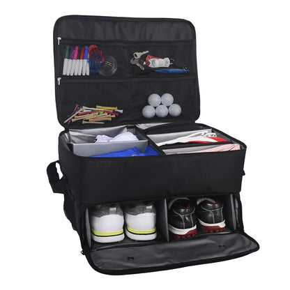 Golf Trunk Organizer – Waterproof Car Bag with Large Storage Box for Shoes, Balls, Tees, Clothes, Gloves & Accessories