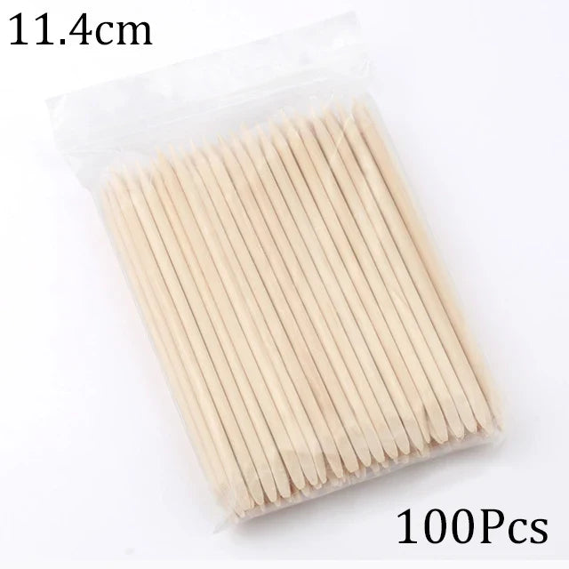 100/50PCS Orange Wood Nail Art Sticks - Cuticle Pusher, Rhinestone Remover & Manicure Pedicure Care Tools