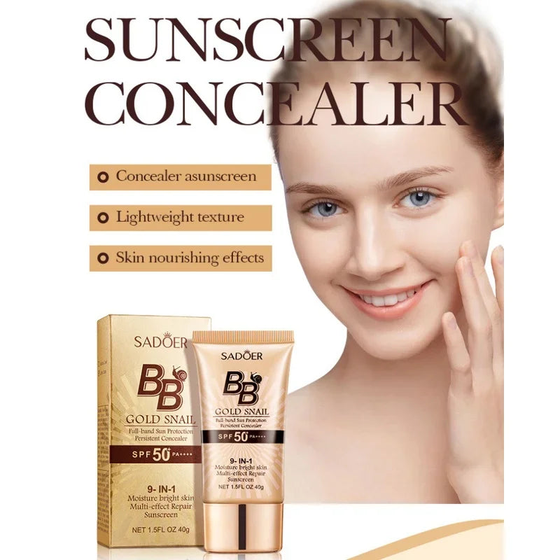 SADOER Gold Snail BB Cream — Oil-Control Matte Foundation & Concealer SPF50+ PA+++ 40g