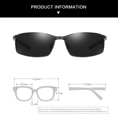 Photochromic Men’s Polarized Sunglasses – Metal Square Frame, UV400 Driving & Outdoor Sports Cycling Glasses