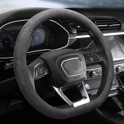 All-Season Suede Steering Wheel Cover — Ultra-Thin, Non-Slip, Breathable for Round & D-Shaped Wheels