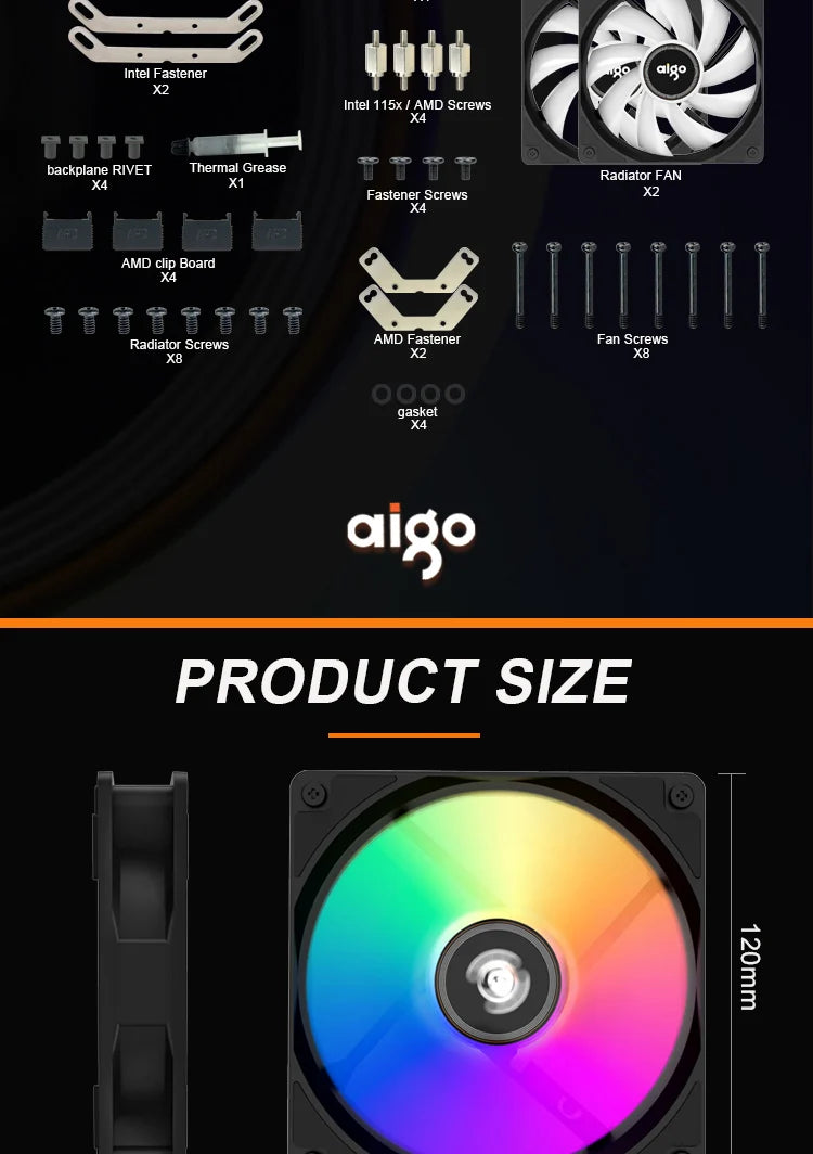 Aigo ACSE Water Cooling CPU Cooler – 120/240mm RGB Fan Liquid Heatsink Radiator for LGA 2066/2011/1151/1155/AM3+/AM4