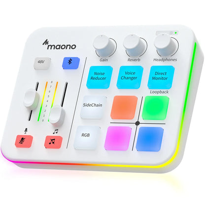 MAONO G1 NEO Gaming Audio Mixer - RGB Streaming Sound Effects Controller with XLR Microphone Interface