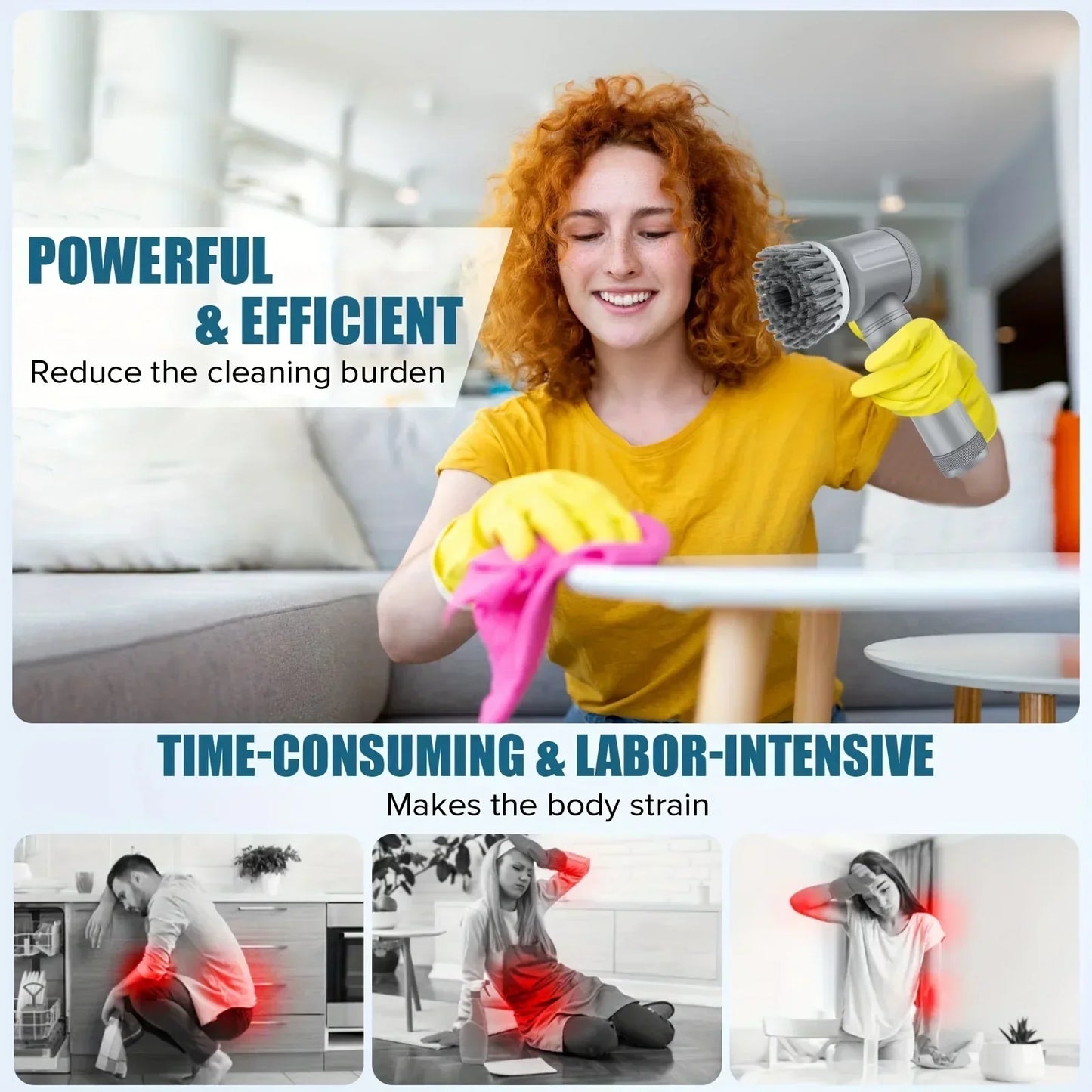 Cordless Electric Spin Scrubber with 6 Brush Heads - Versatile Cleaning Tool for Efficient Scrubbing
