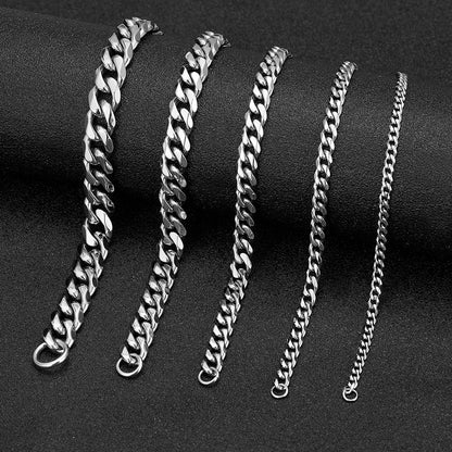 MKENDN Punk Rock Stainless Steel Cuban Curb Link Chain Bracelet – 3–11mm Silver Biker Jewelry for Men & Women