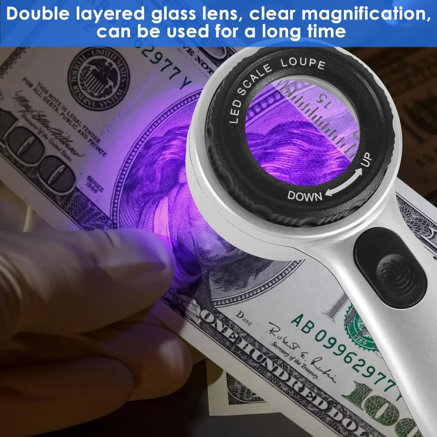 Rechargeable 30X Handheld Magnifying Glass – LED Illuminated Loupe with 4 Light Modes for Jewelry, Reading & Seniors