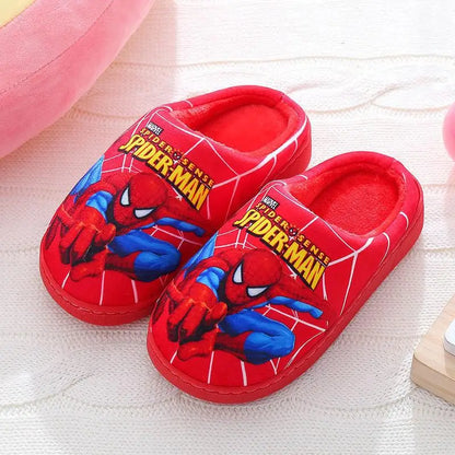 Cartoon Spider-Man Cotton Slippers – Warm Autumn & Winter Indoor Shoes for Kids, Boys’ Fashion Footwear