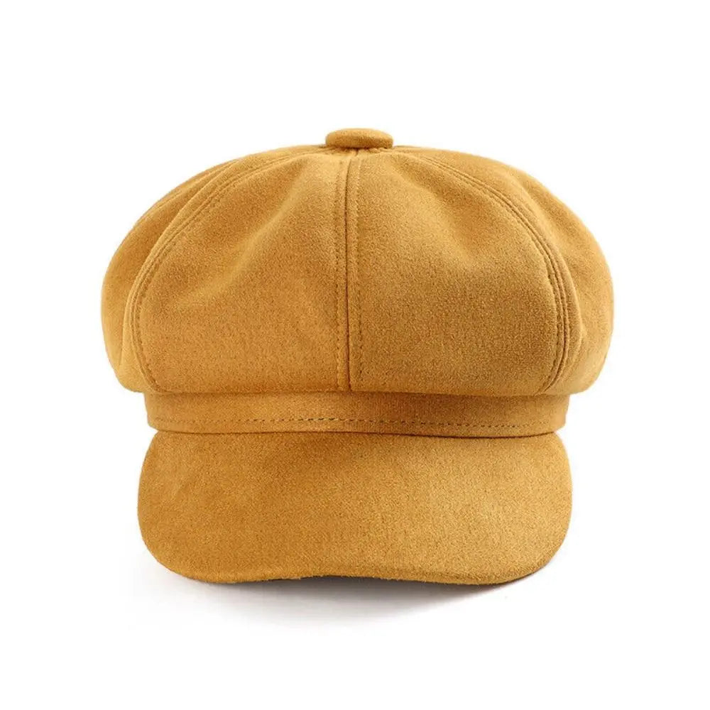 Casual Suede Fabric Hat — Solid Color Adjustable Baker Newsboy Beret Cap