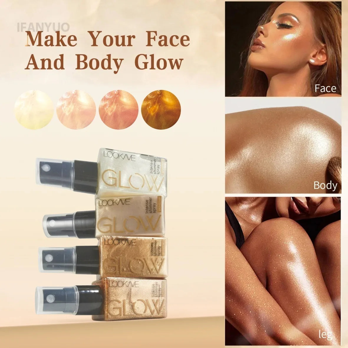 Shimmer Oil Spray – Waterproof Long-Lasting Gold & Bronze Body and Face Highlighter for Brightening & Contouring