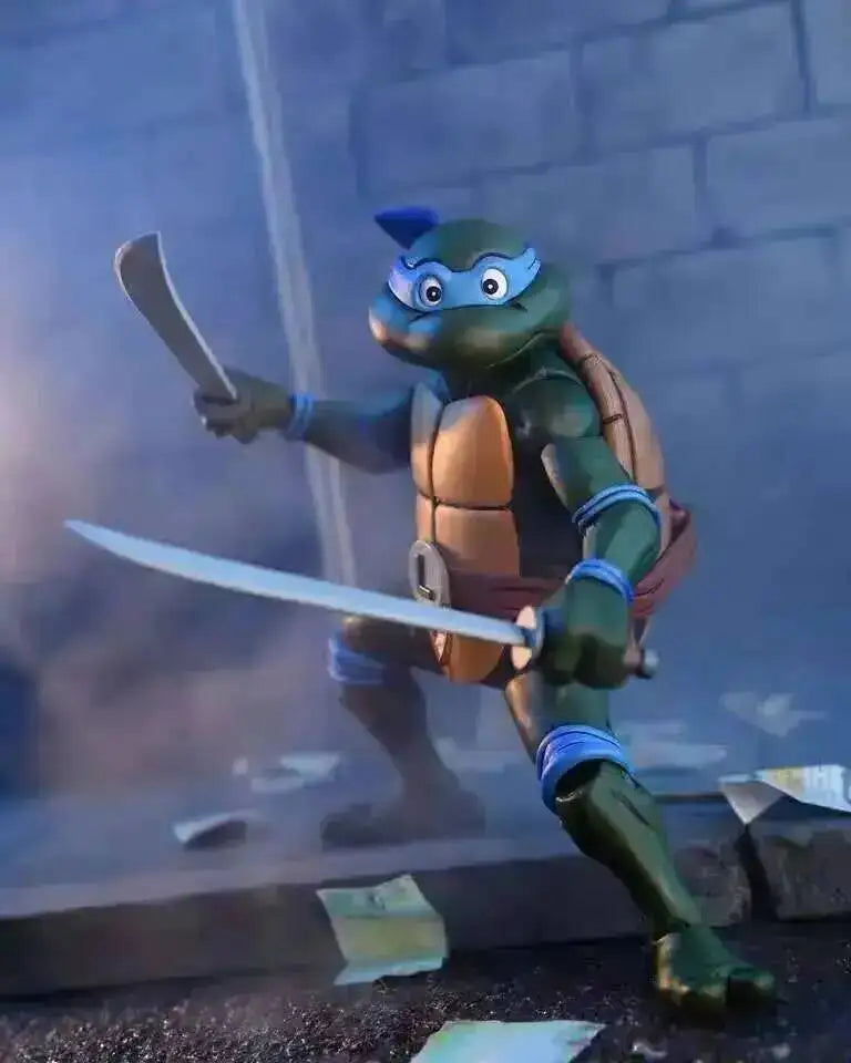 Four New NECA Anime Action Figures – Leonardo Teenage Mutant Ninja Turtles Pizza Club Model Figurines for Toys & Shelf Display