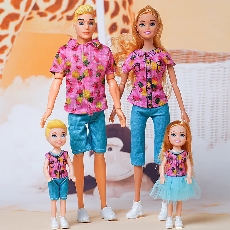 1/6 30cm Barbie Doll Family Set – Mom, Dad & Kids with Clothes, Educational & Birthday Gift