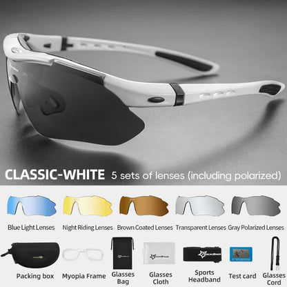 ROCKBROS Cycling Sunglasses — Polarized Photochromic MTB Sports Goggles with 5/3 Lenses