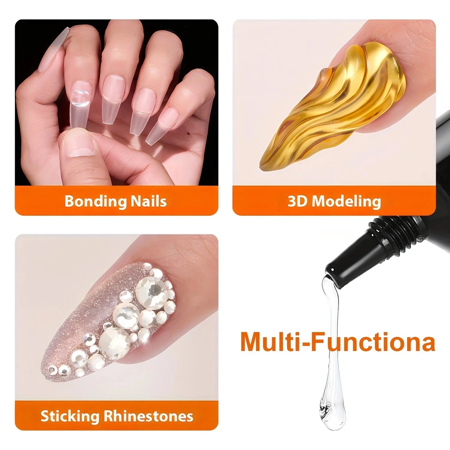 Solid Nail Glue Gel for Press-On Nails – Super Strong Acrylic Nail Gel for Manicure Extensions, Long-Lasting