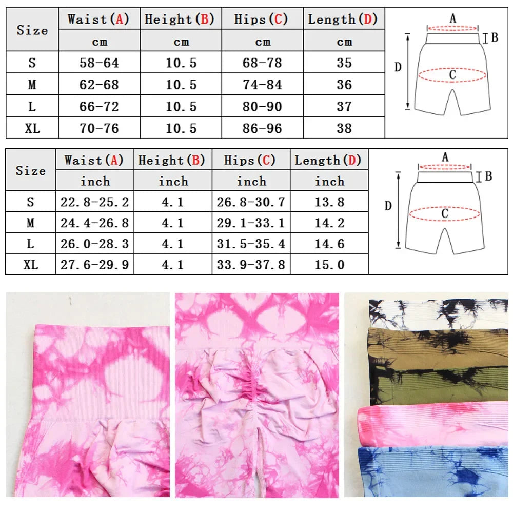 Women’s Yoga Shorts — High-Waisted Tie Dye Seamless Cycling & Running Sports Workout Gym Shorts S-XL