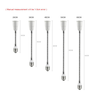 Flexible E27 to E27 LED Bulb Extension Lamp Holder Light Socket Converter - 20CM to 60CM Length - 110V-220V