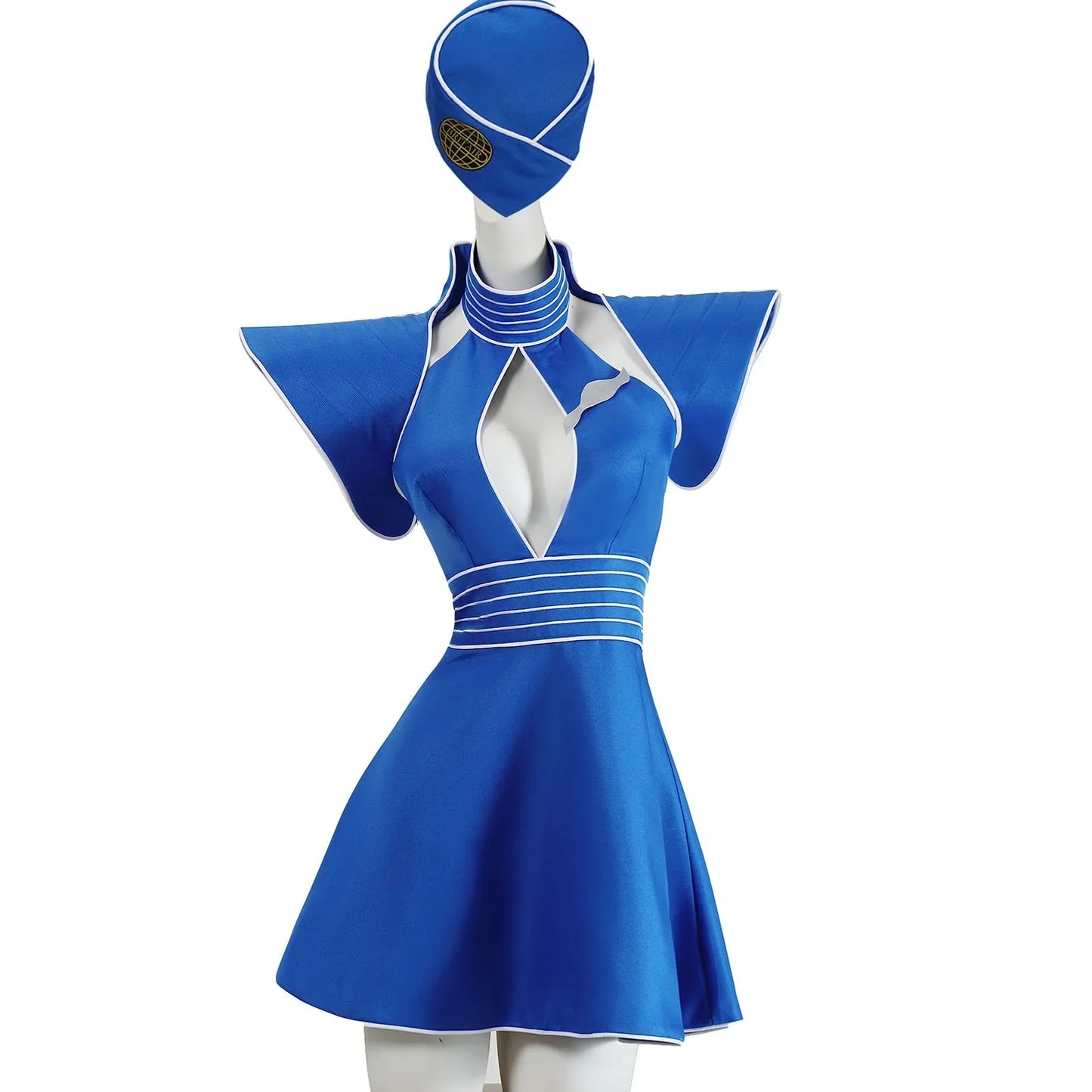 Britney Inspired Flight Attendant Costume - Women’s Blue Cosplay Uniform for Halloween & Carnival Parties