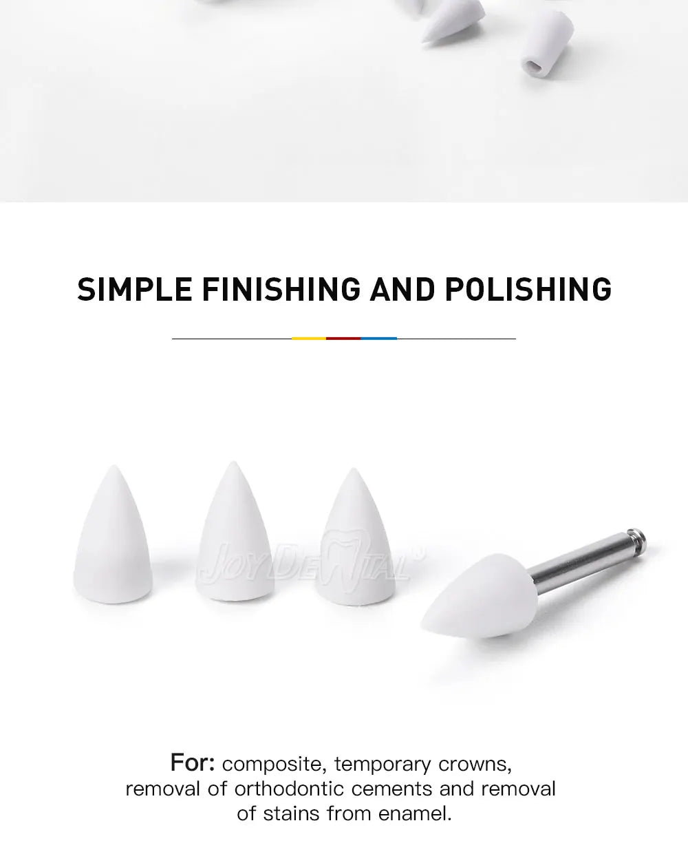 JoyDental 20pcs Dental Silicone Composite Polishers – 3 Shapes (Cup, Inverted Cone, Point) 2.35mm for Finishing & Polishing