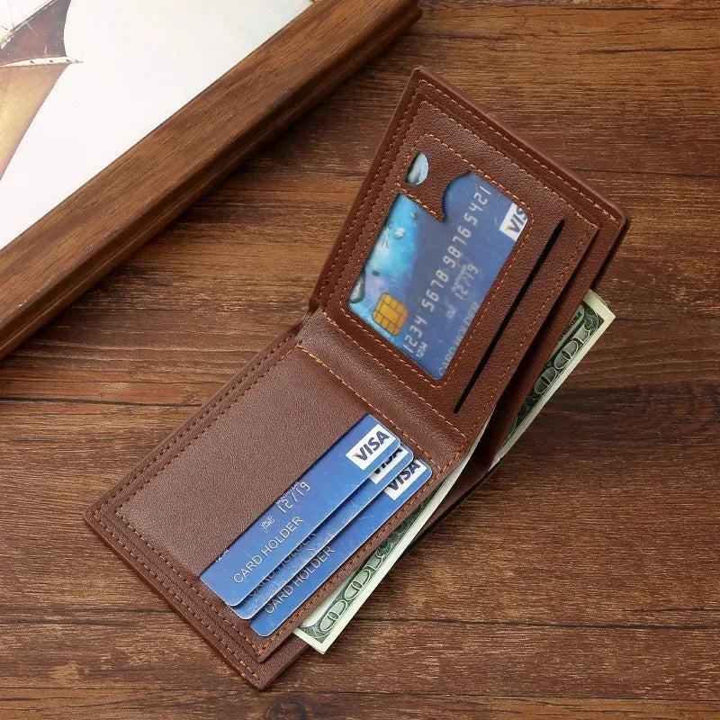 Men’s Slim Leather Wallet – Minimalist Foldable Short Wallet in Soft Genuine Leather for Everyday Carry & Card Holder Convenience